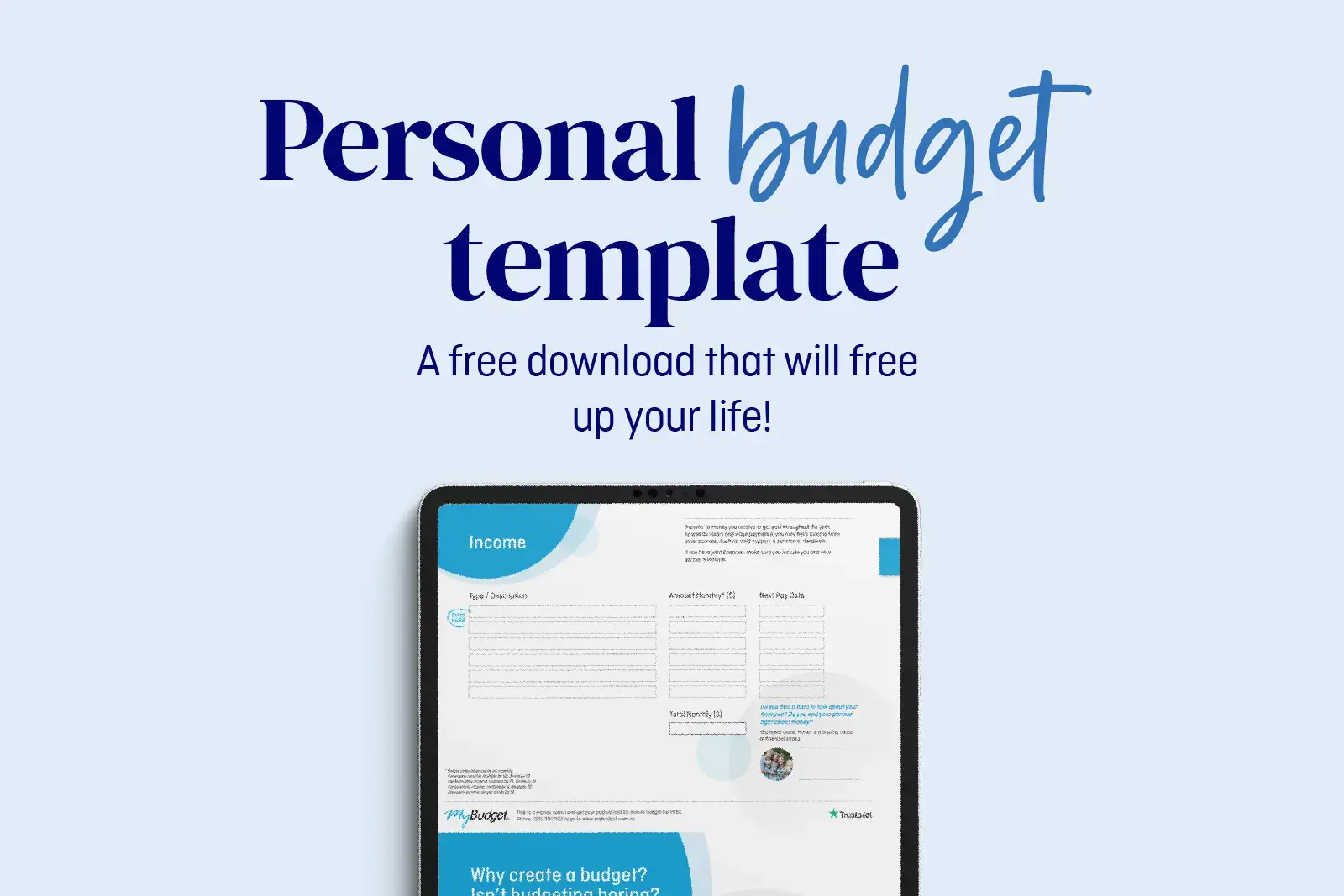 MyBudget's free personal budget template, designed to help you organise your income and expenses for better financial planning.