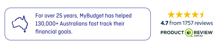 MyBudget product review hero image highlighting Australian success. Trusted financial coaching leads to debt relief and financial goals.
